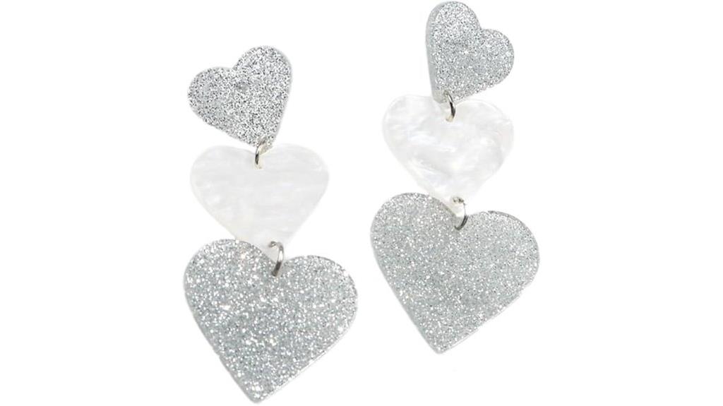 glitter heart earrings women