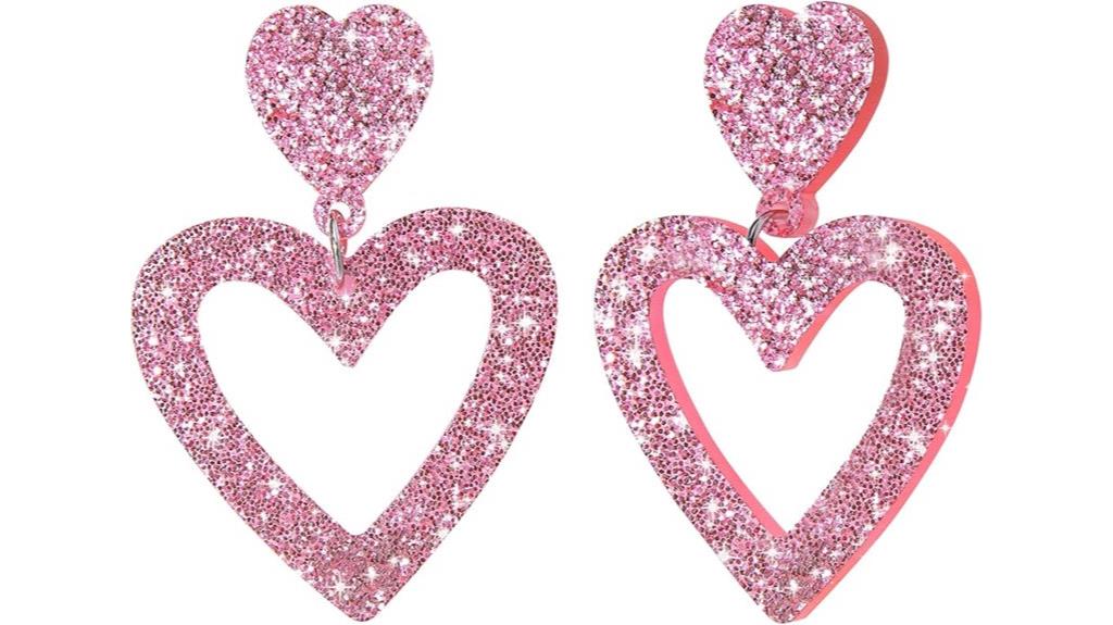 glittery double heart earrings